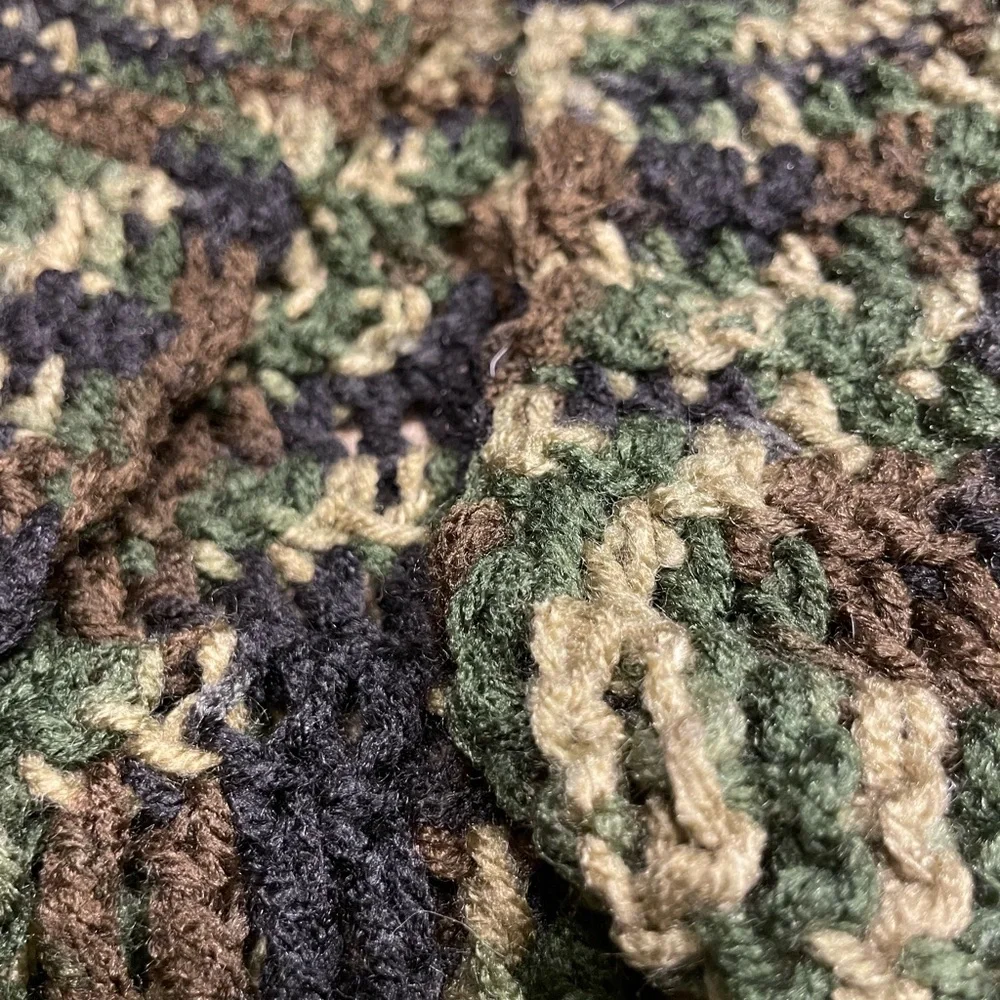 Handmade Camouflage Hand Knit /Crocheted Infant Set- Cardigan and Pants
